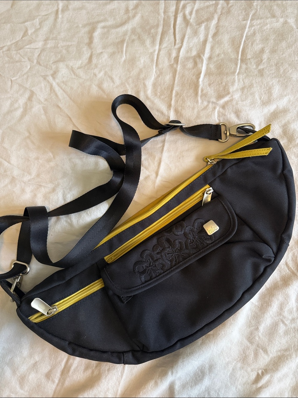 Haiku Black Crossbody Sling Bag with Yellow/Lime Green Accents
